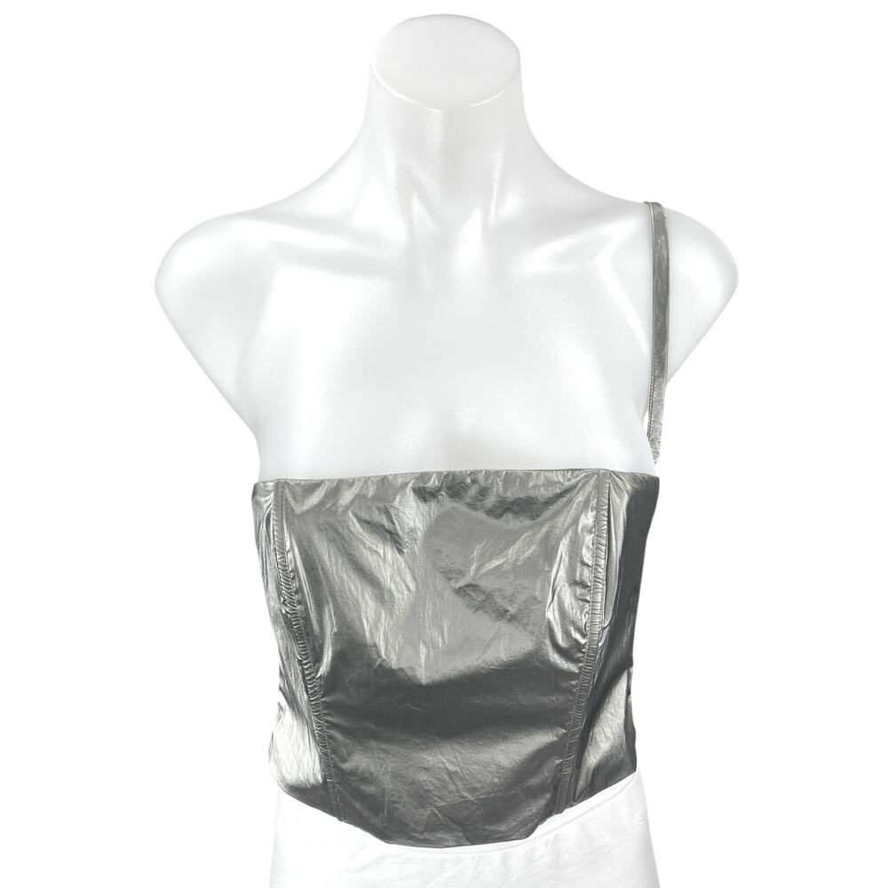 Generation Kiss Cecily Silver Metallic Strapless Bandeau Bustier Crop Top Size S